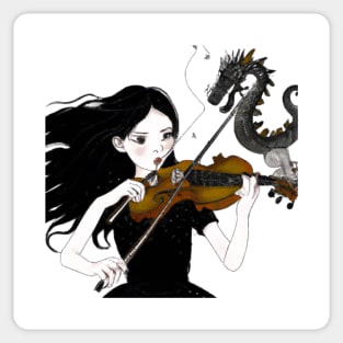 Dragon and the Violin Playing Girl Sticker